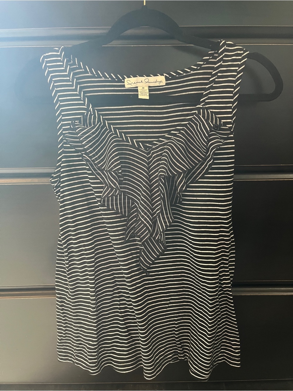 French Laundry Black & White Striped Ruffle Sleeveless Tank